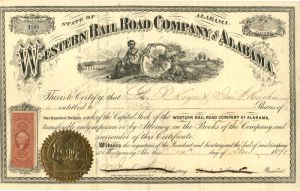 Western Railroad Co. of Alabama  - Stock Certificate